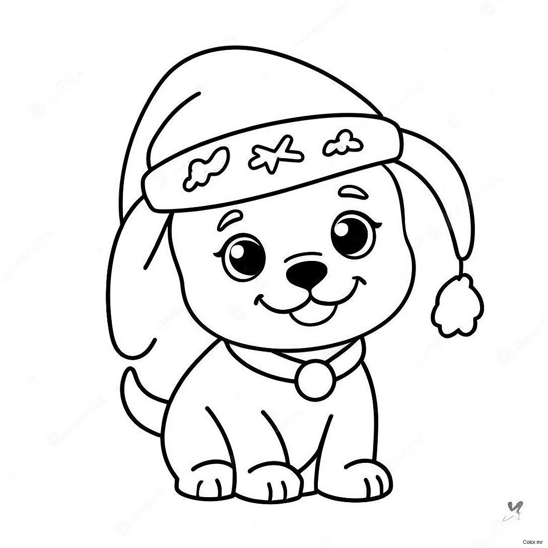 Adorable Christmas Puppy With Santa Hat Coloring Page 68453 56447