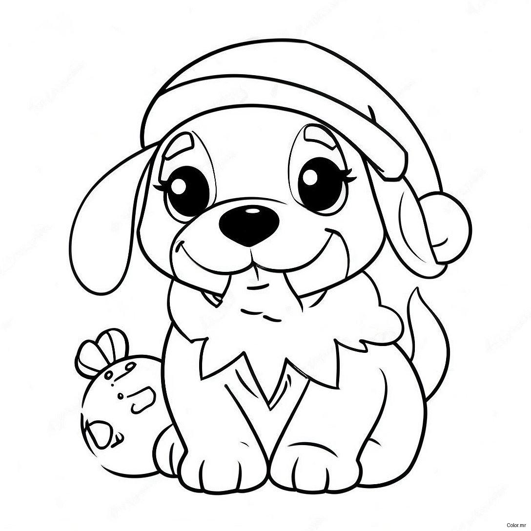 Adorable Christmas Puppy With Santa Hat Coloring Page 68453 56448
