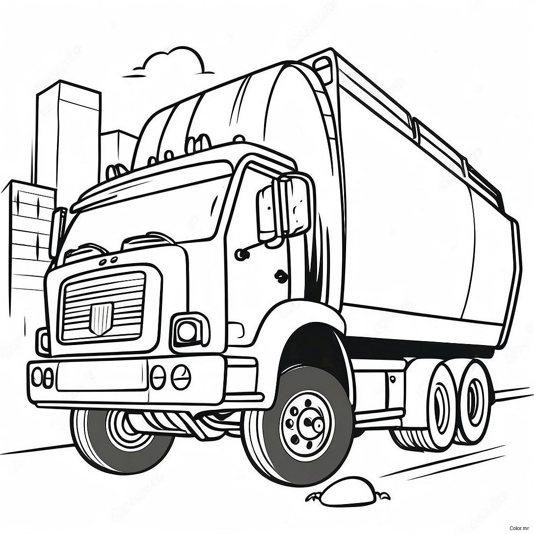 Big Garbage Truck Driving Through The City Coloring Page 502 402