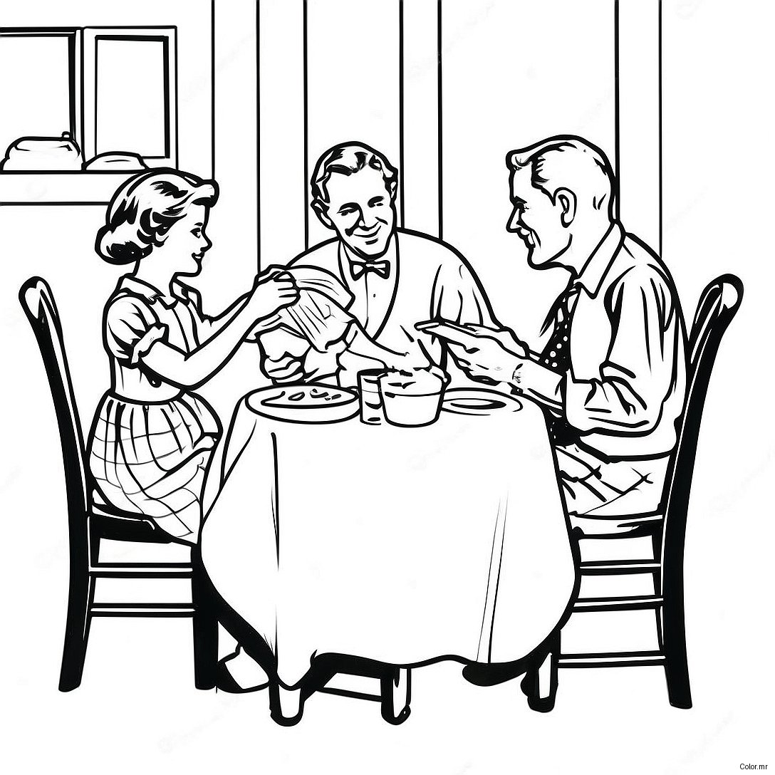 Charming Norman Rockwell Family Scene Coloring Page 33172 17414
