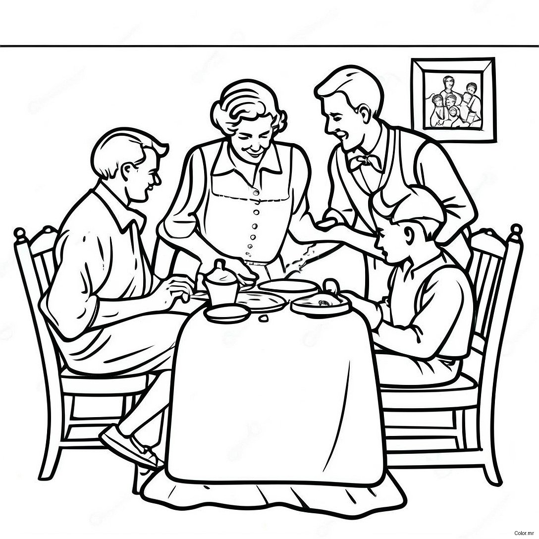 Charming Norman Rockwell Family Scene Coloring Page 33172 17416