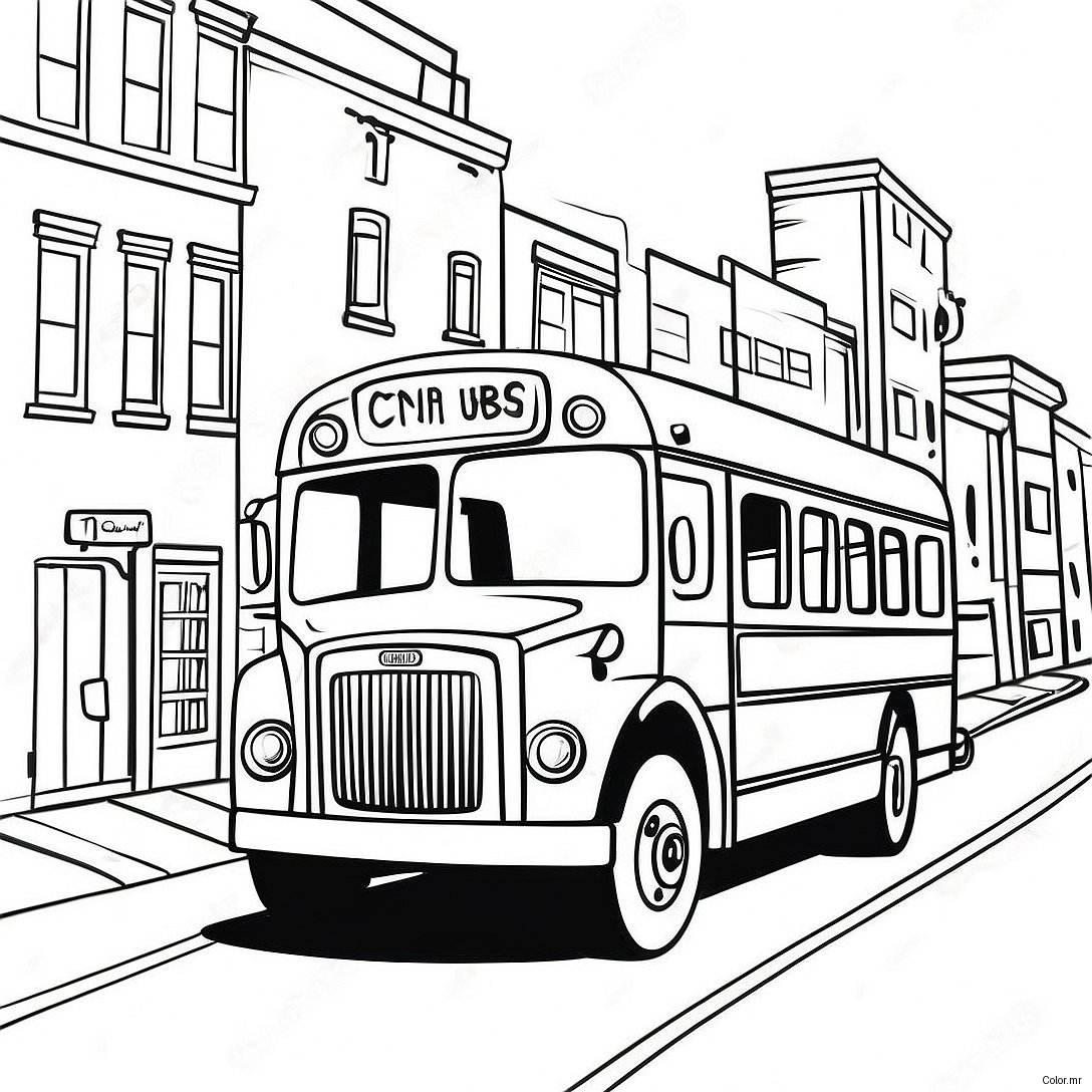 Colorful City Bus Driving Through Town Coloring Page 71974 59465