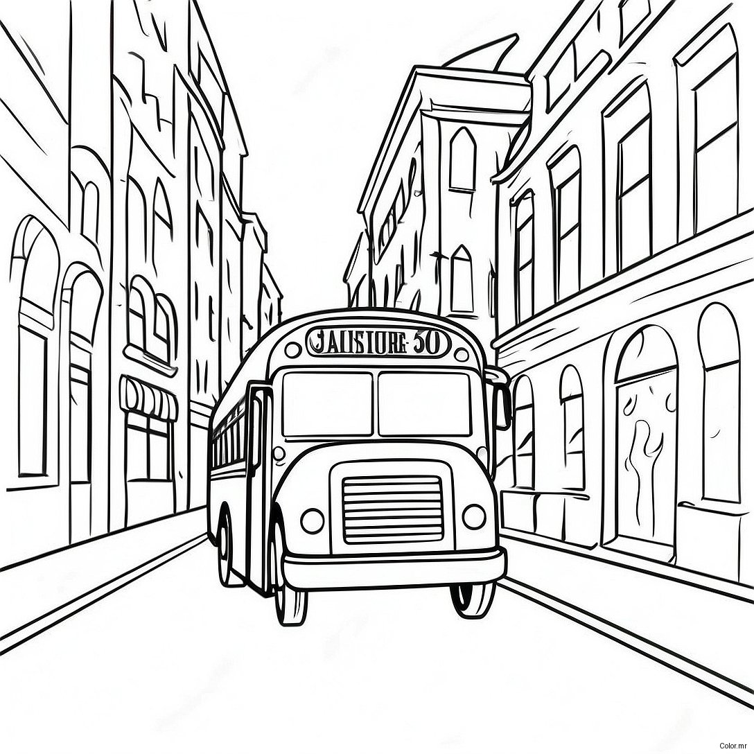 Colorful City Bus Driving Through Town Coloring Page 71974 59466