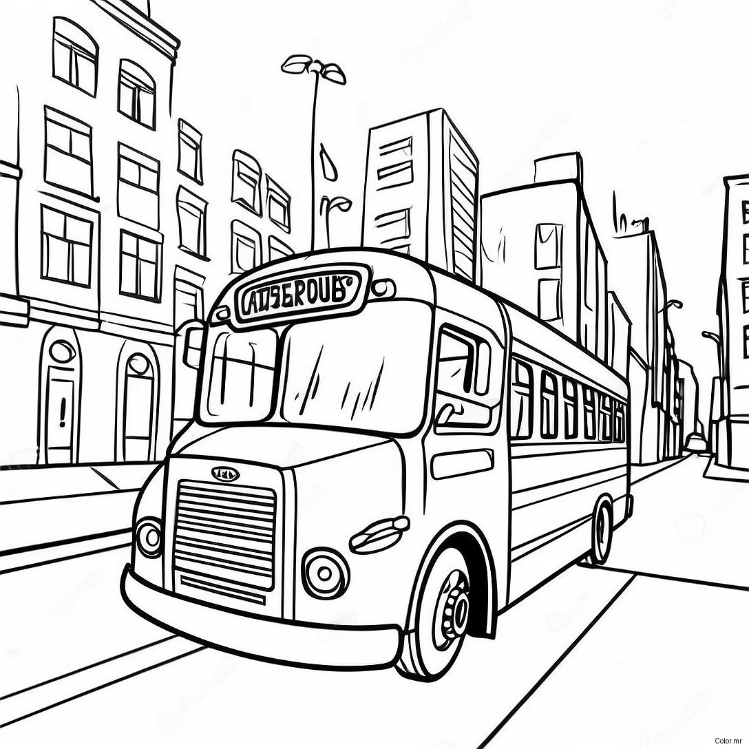 Colorful City Bus Driving Through Town Coloring Page 71974 59468