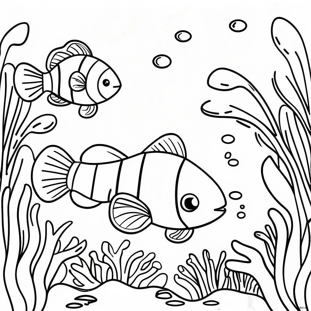 Colorful Clownfish Swimming In Coral Reef Coloring Page 54952 45730