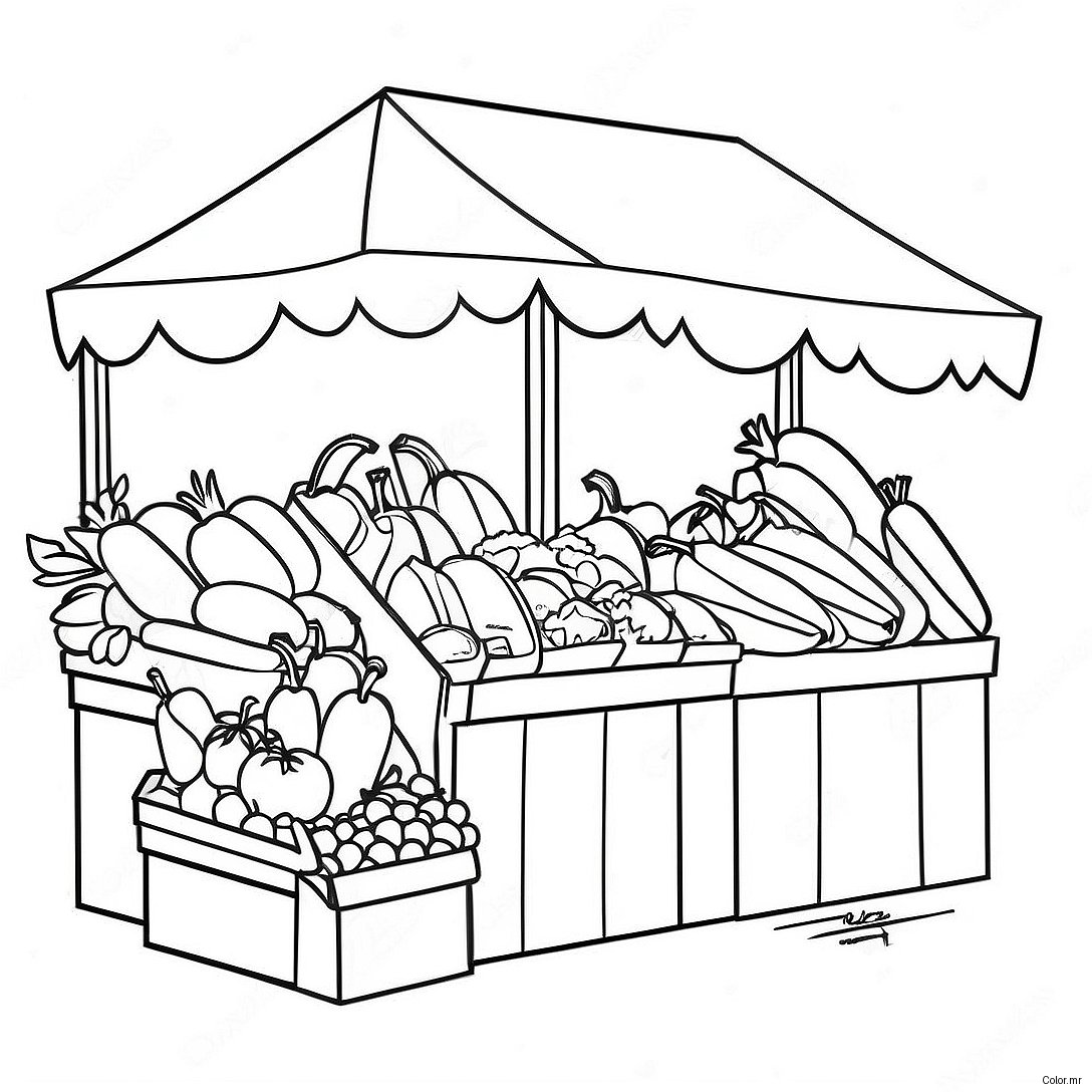 Colorful Farmers Market Stand Coloring Page 14960 12377