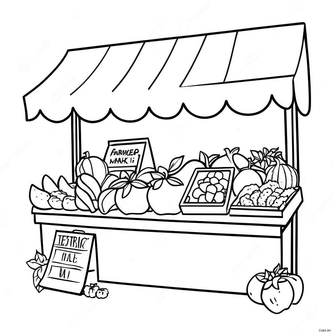 Colorful Farmers Market Stand Coloring Page 14960 12378