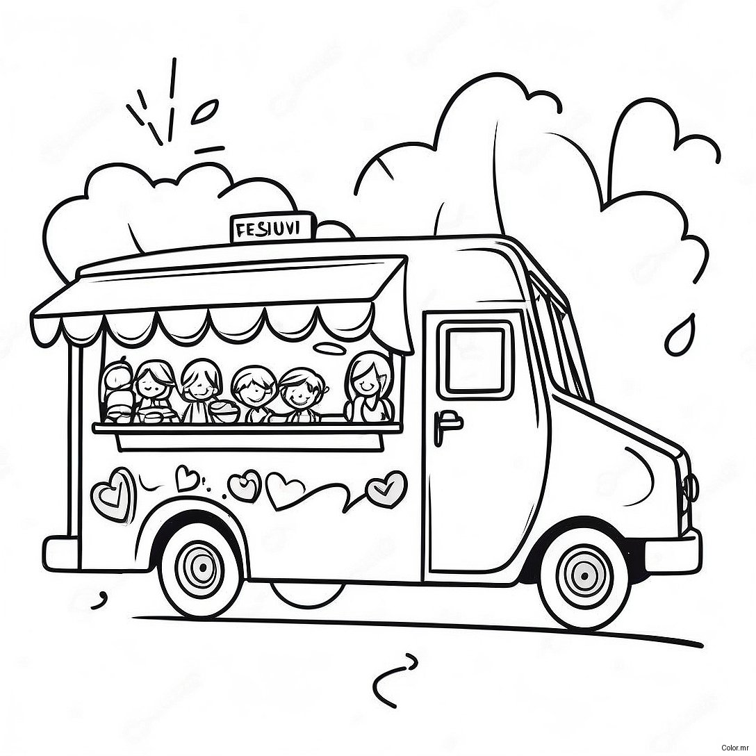 Colorful Food Truck With Happy Kids Coloring Page 62568 51829