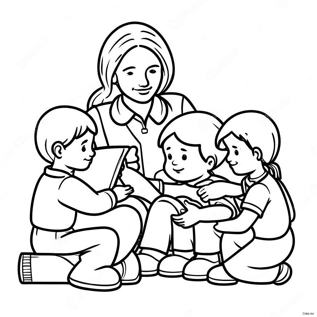 Compassionate Social Worker Helping Children Coloring Page 29468 26581