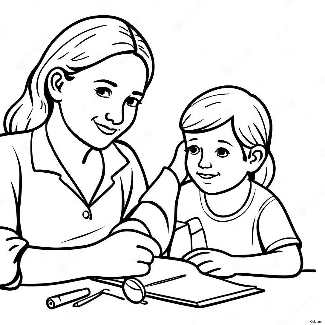 Compassionate Social Worker Helping Children Coloring Page 29468 26584