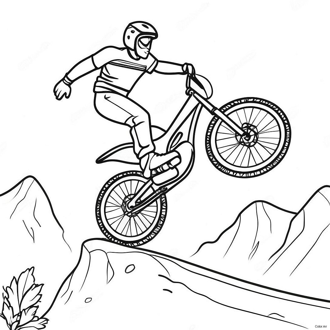 Cool Mountain Biker Jumping Over A Ramp Coloring Page 24595 22578