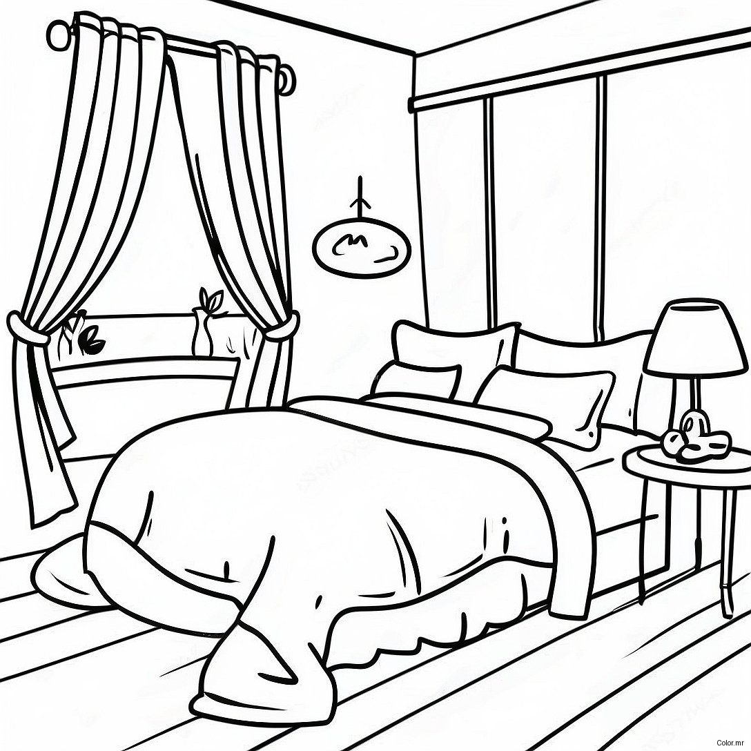 Cozy Bed With Colorful Pillows Coloring Page 30419 27332