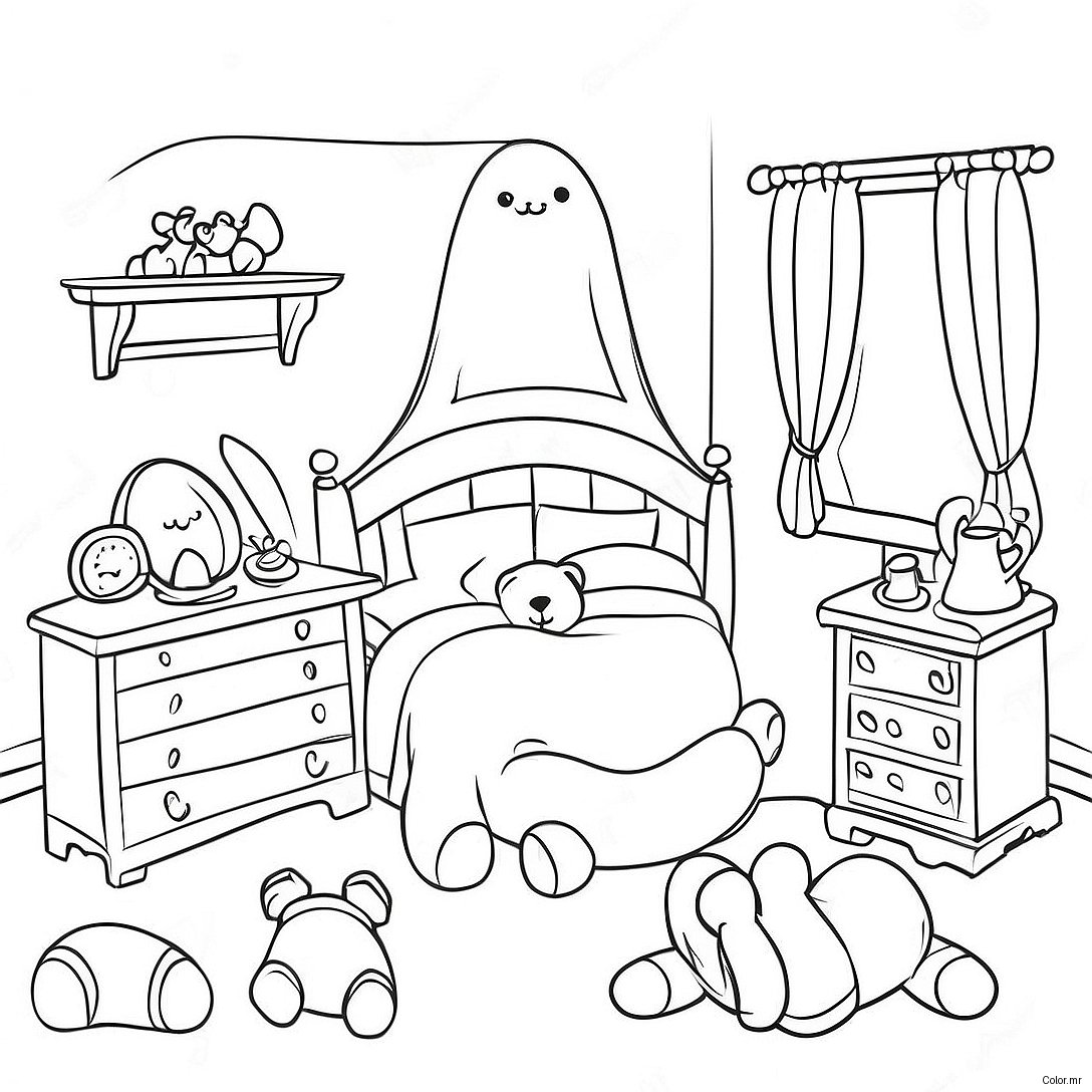 Cozy Bedroom With Teddy Bears Coloring Page 9447 7713