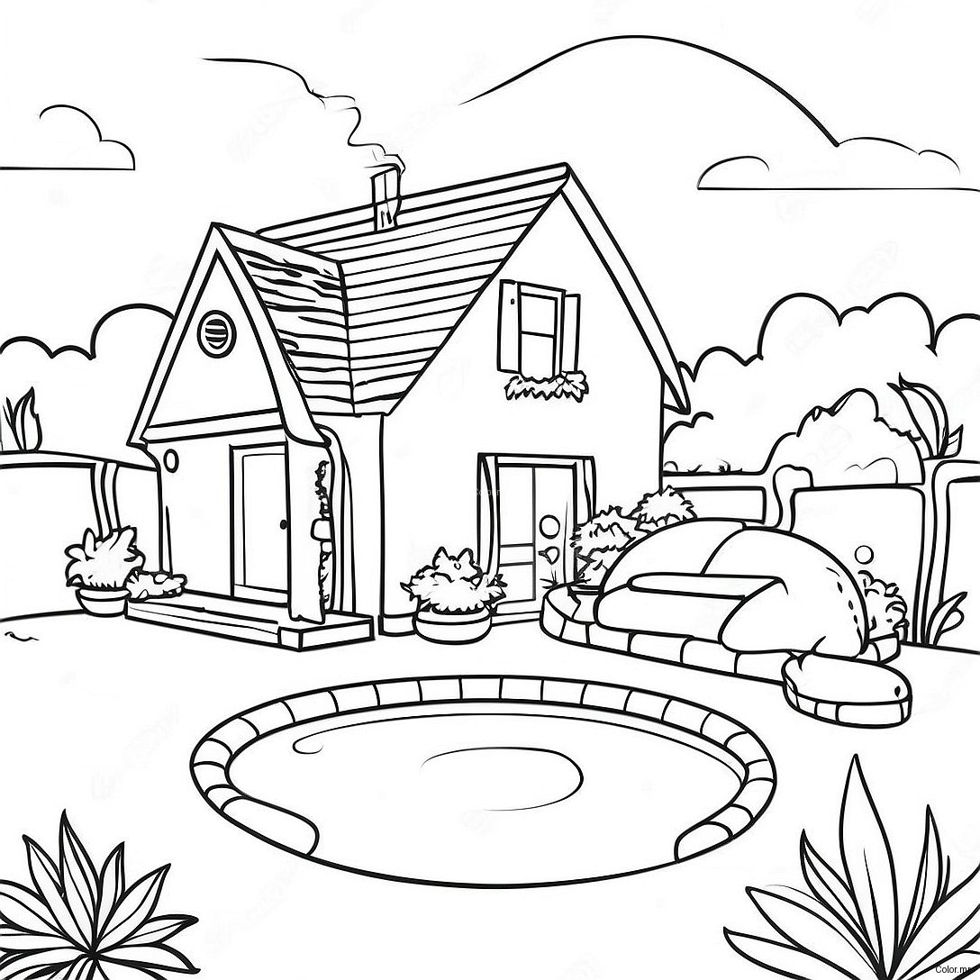Cozy House With Backyard Pool Coloring Page 49065 40741