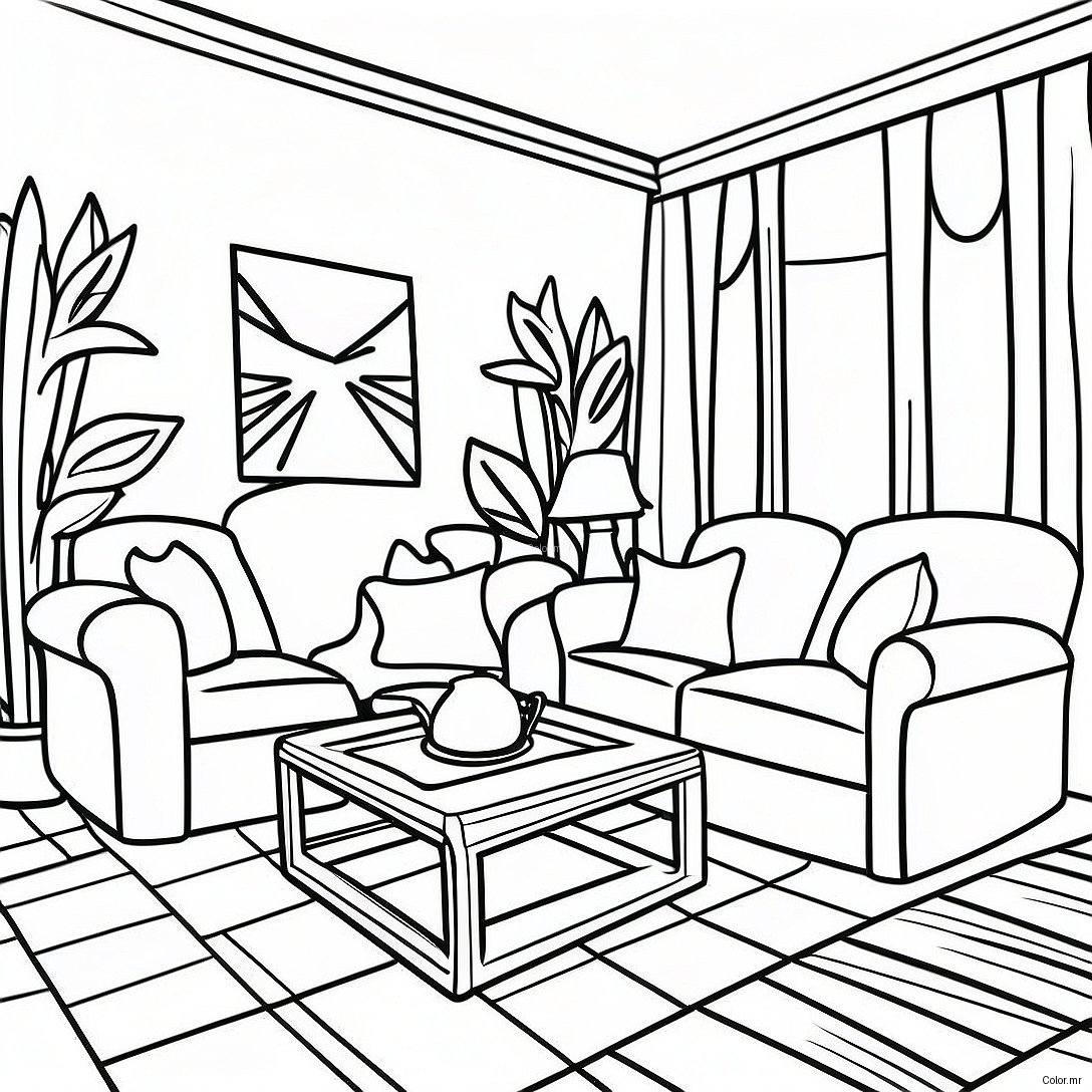 Cozy Living Room Interior Design Coloring Page 6995 5685