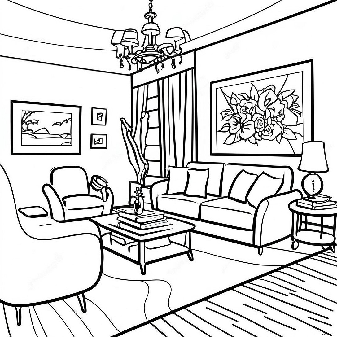 Cozy Living Room Interior Design Coloring Page 6995 5686