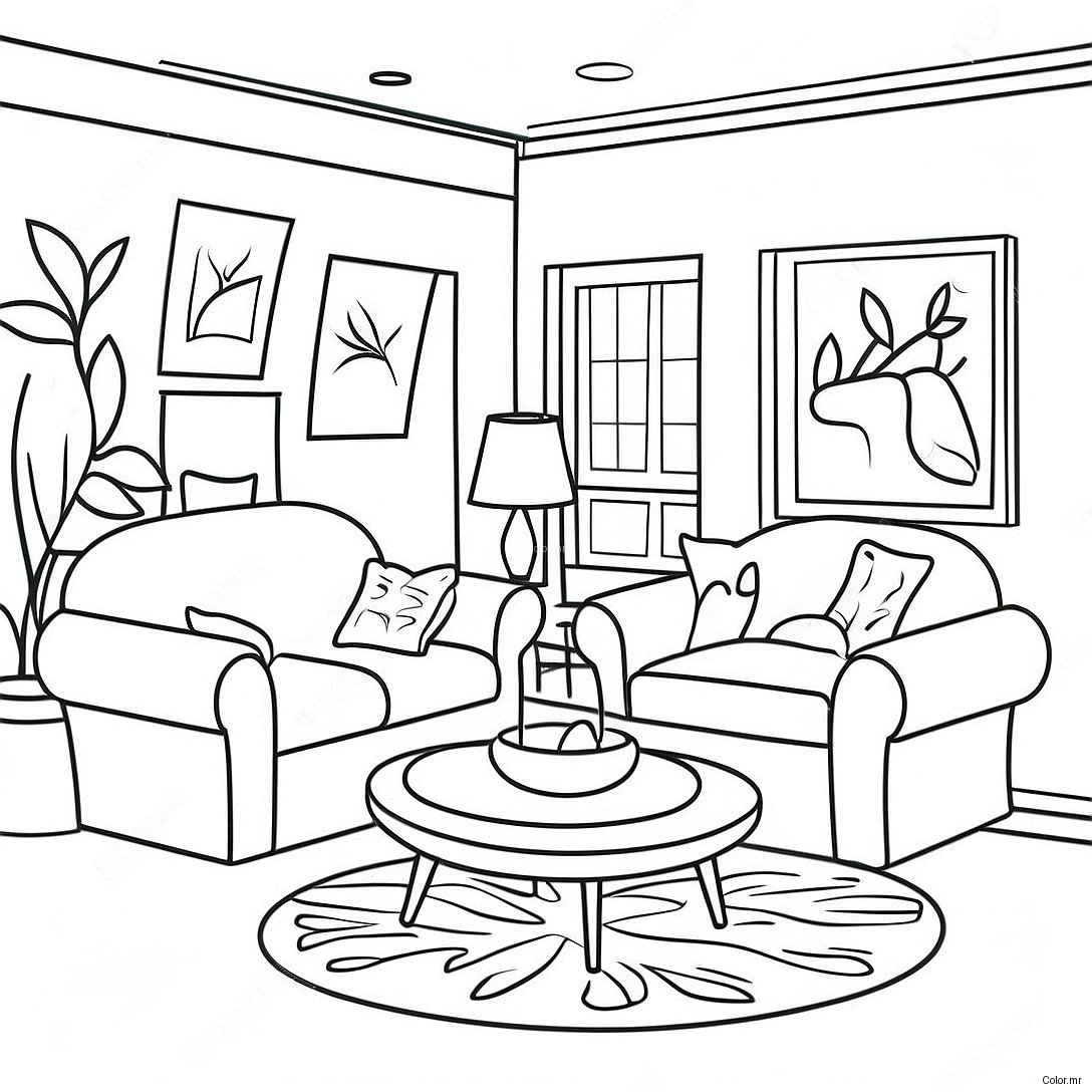 Cozy Living Room Interior Design Coloring Page 6995 5687