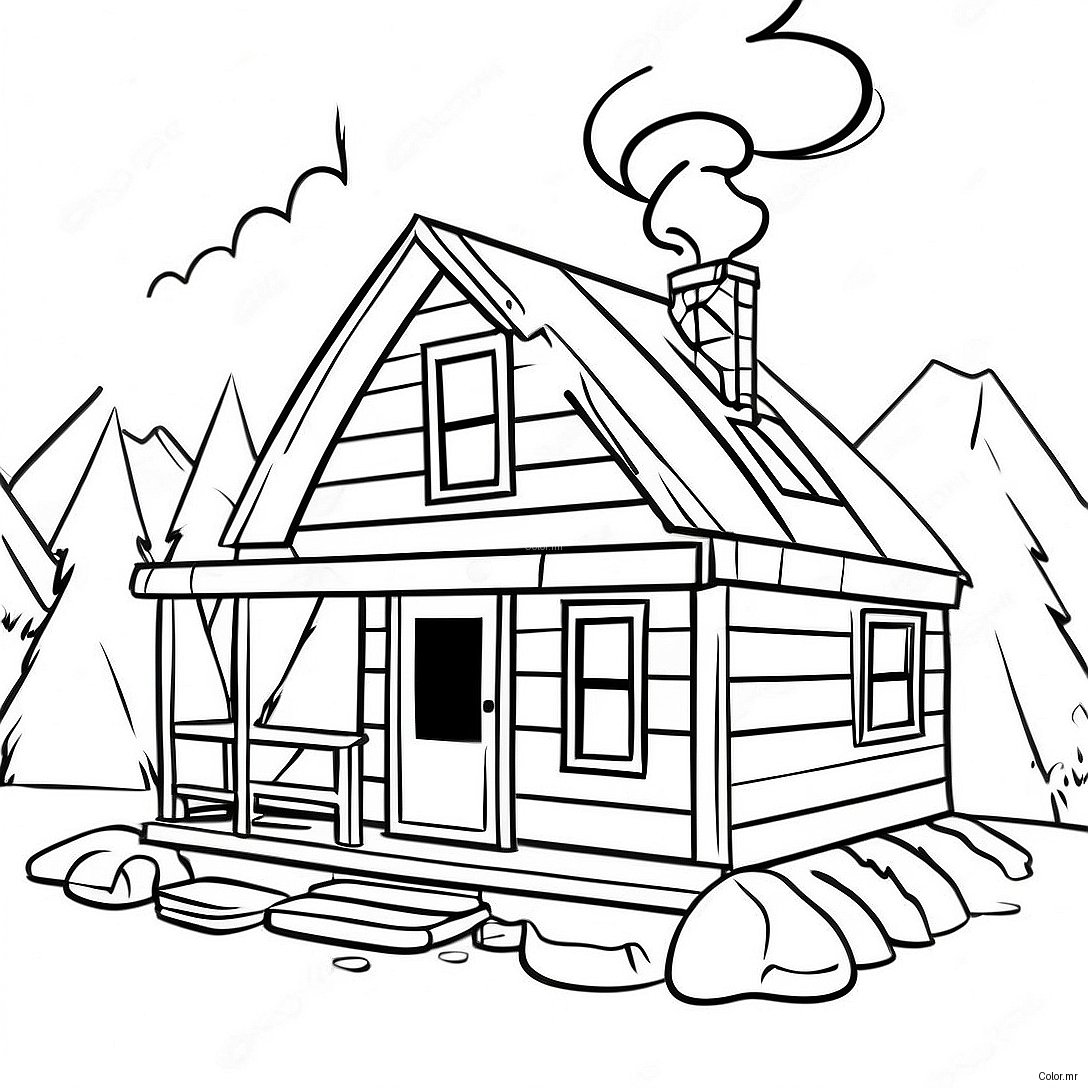 Cozy Log Cabin With Smoke From Chimney Coloring Page 23324 21397