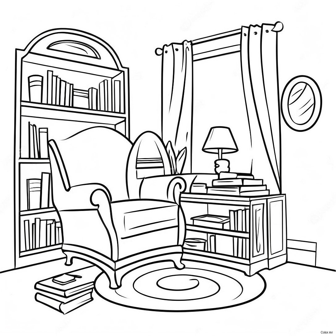 Cozy Reading Nook Library Coloring Page 4792 3856