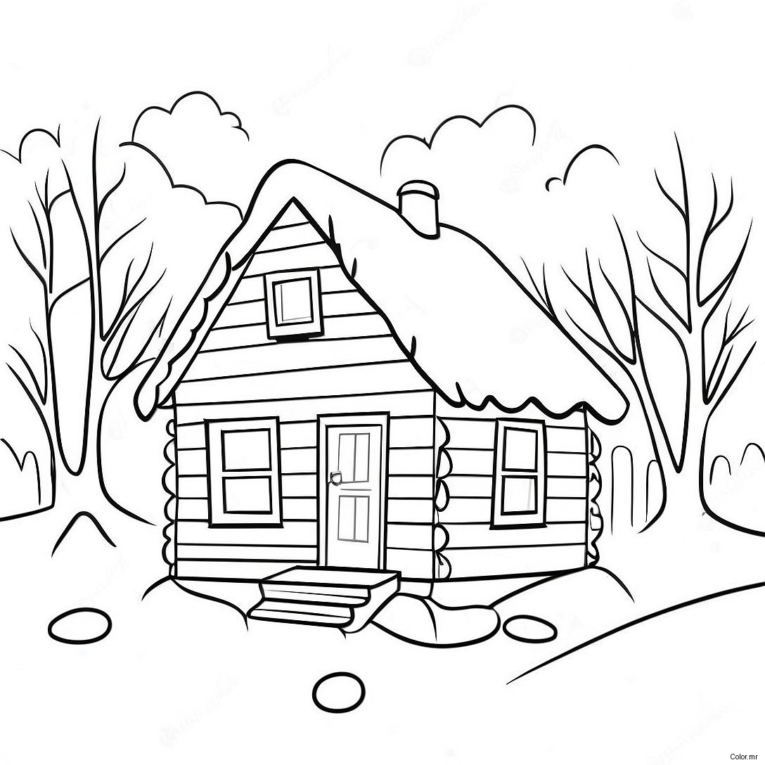 Cozy Winter Cabin With Snowflakes Coloring Page 64020 52956