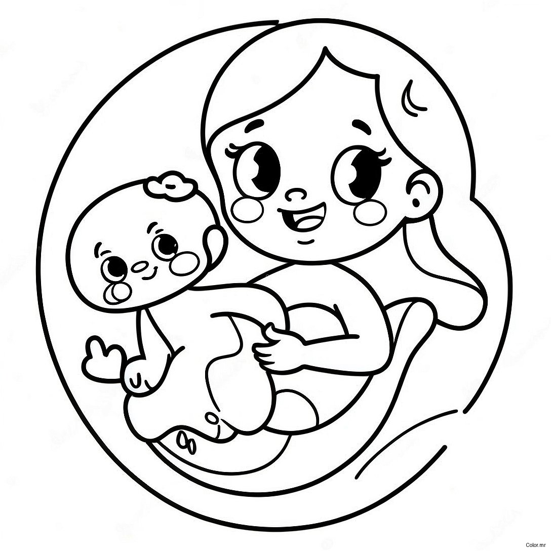 Cute Breastfeeding Cartoon Characters Coloring Page 63420 52479