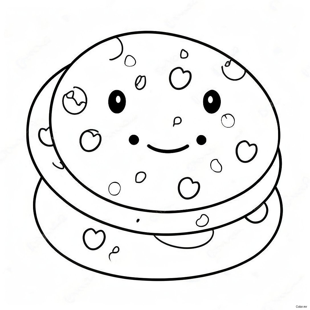 Cute Chocolate Chip Cookie With Smile Coloring Page 34343 28537