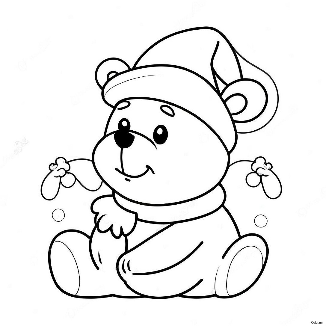 Cute Christmas Bear With Santa Hat Coloring Page 65521 54153