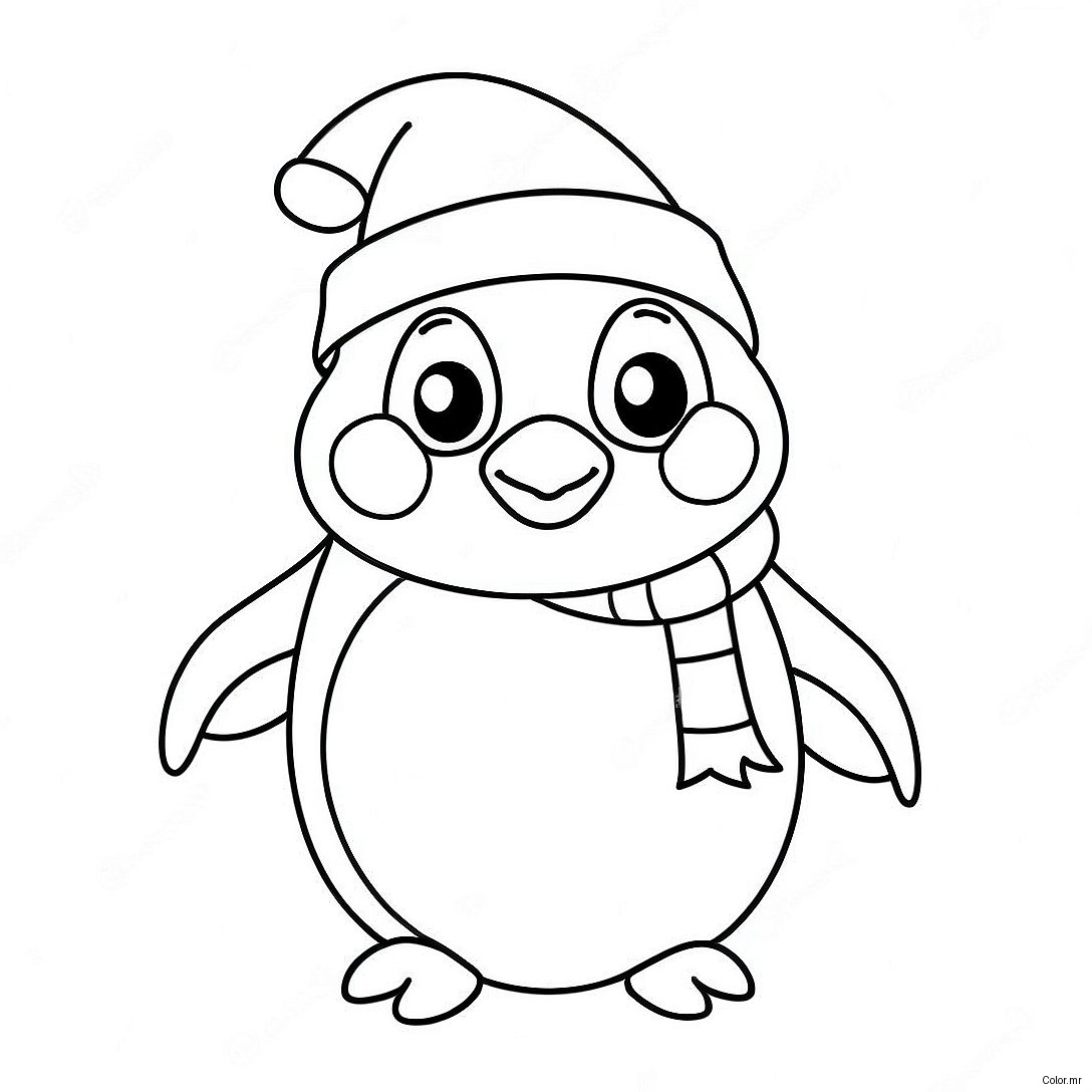 Cute Christmas Penguin With Santa Hat Coloring Page 70824 58545