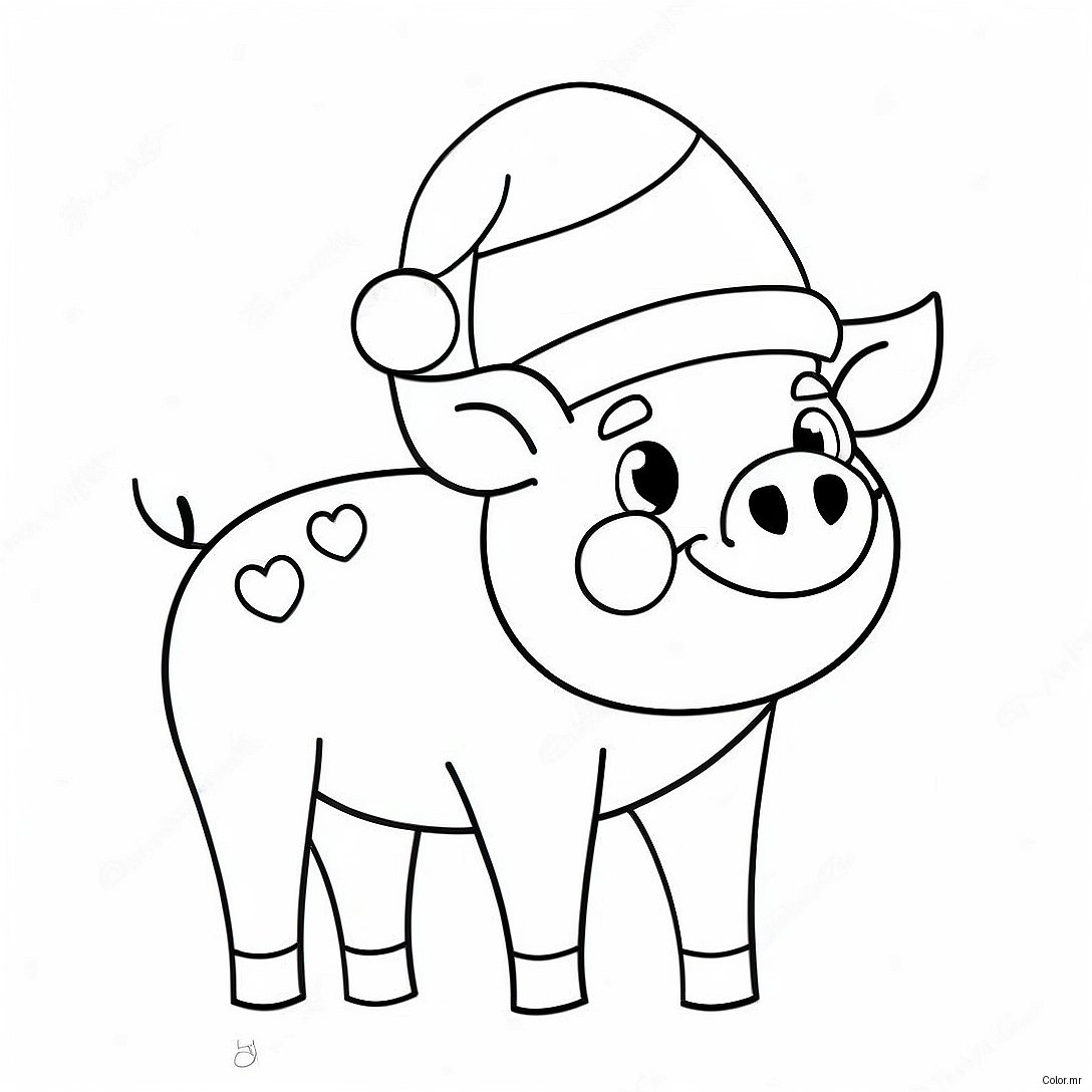 Cute Christmas Pig With Santa Hat Coloring Page 48515 40341