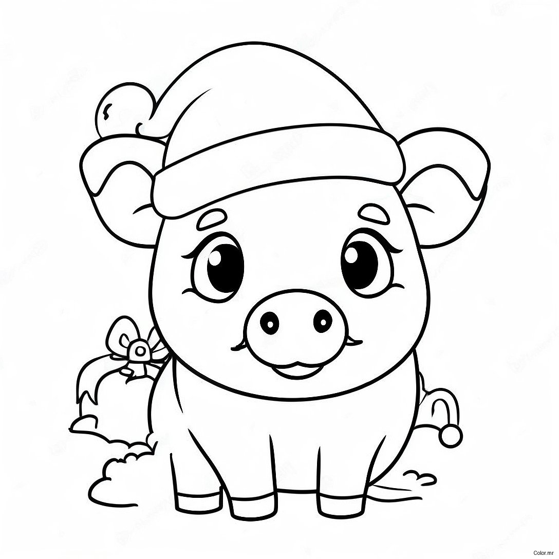 Cute Christmas Pig With Santa Hat Coloring Page 48515 40342