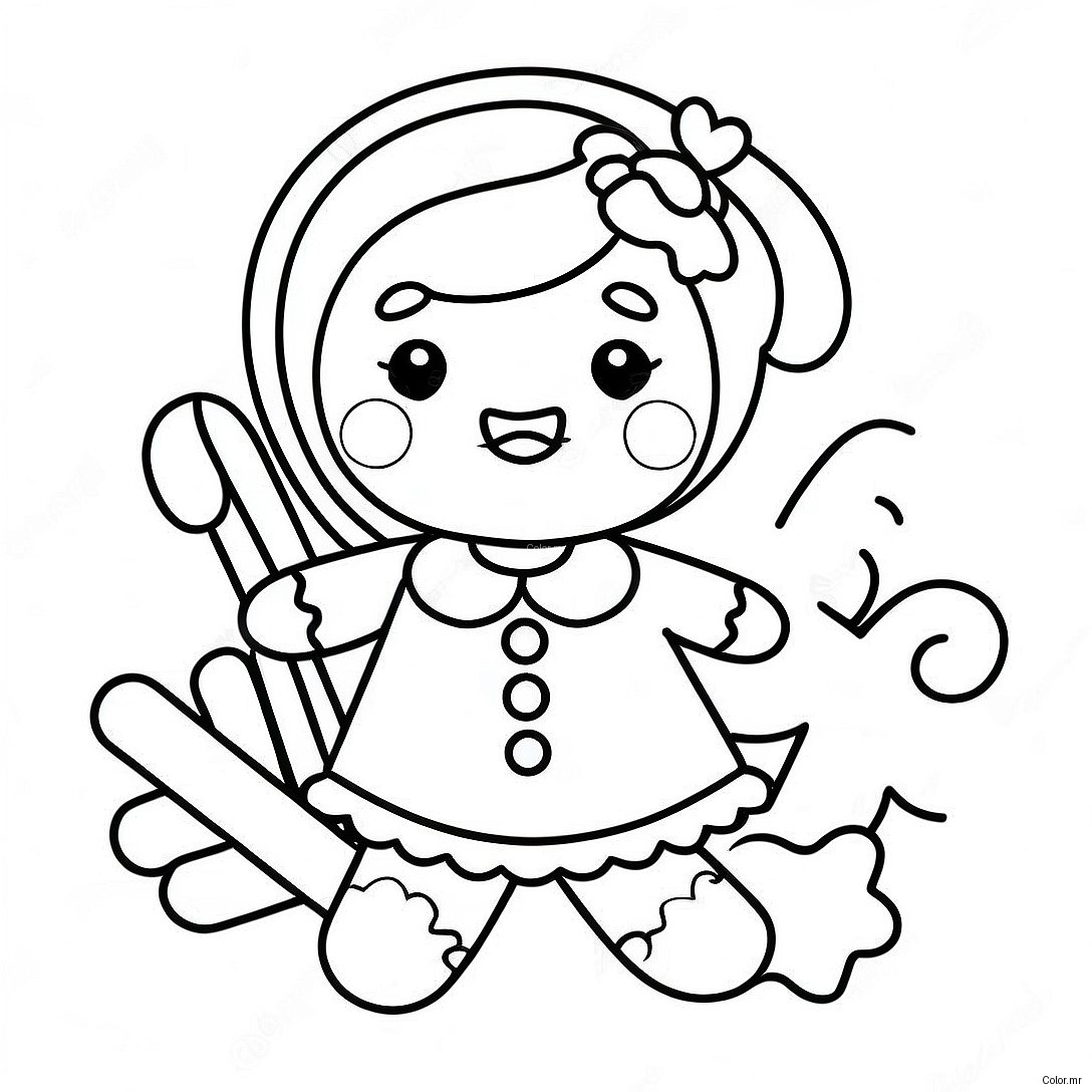 Cute Gingerbread Girl With Candy Canes Coloring Page 37136 30929