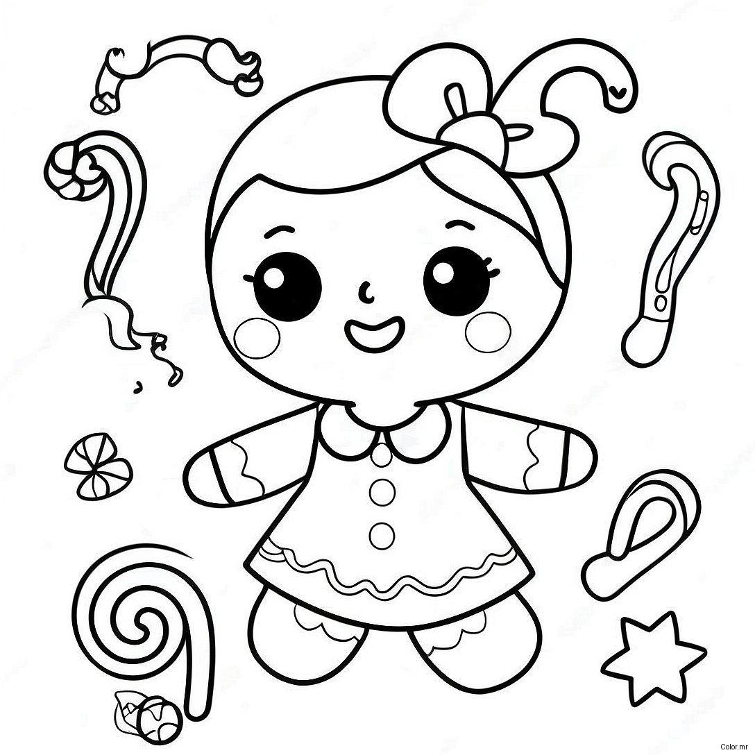 Cute Gingerbread Girl With Candy Canes Coloring Page 37136 30932
