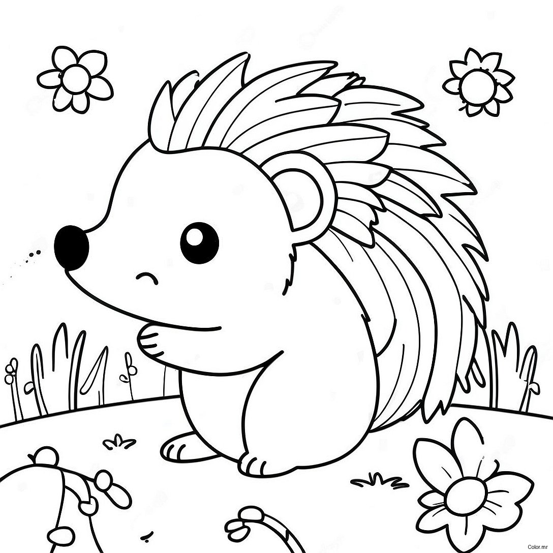Cute Hedgehog In A Flower Garden Coloring Page 3550 2887