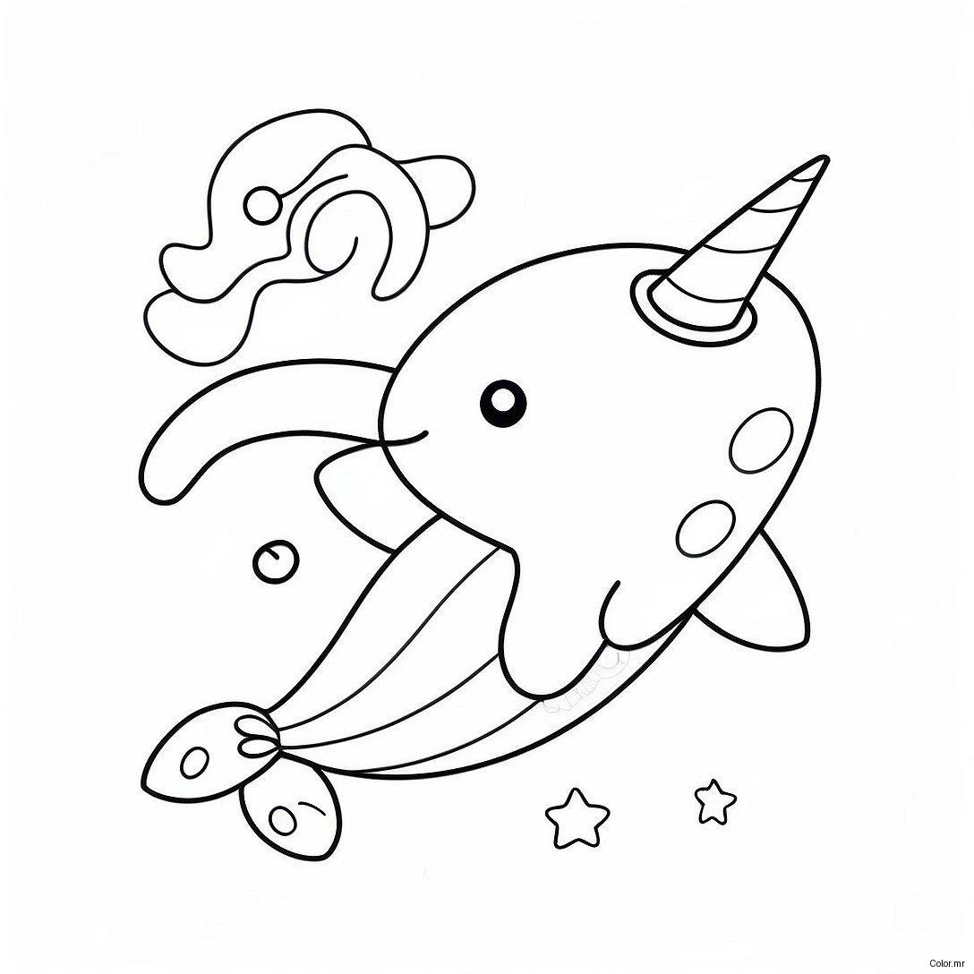 Cute Narwhal With A Rainbow Unicorn Horn Coloring Page 4482 3606