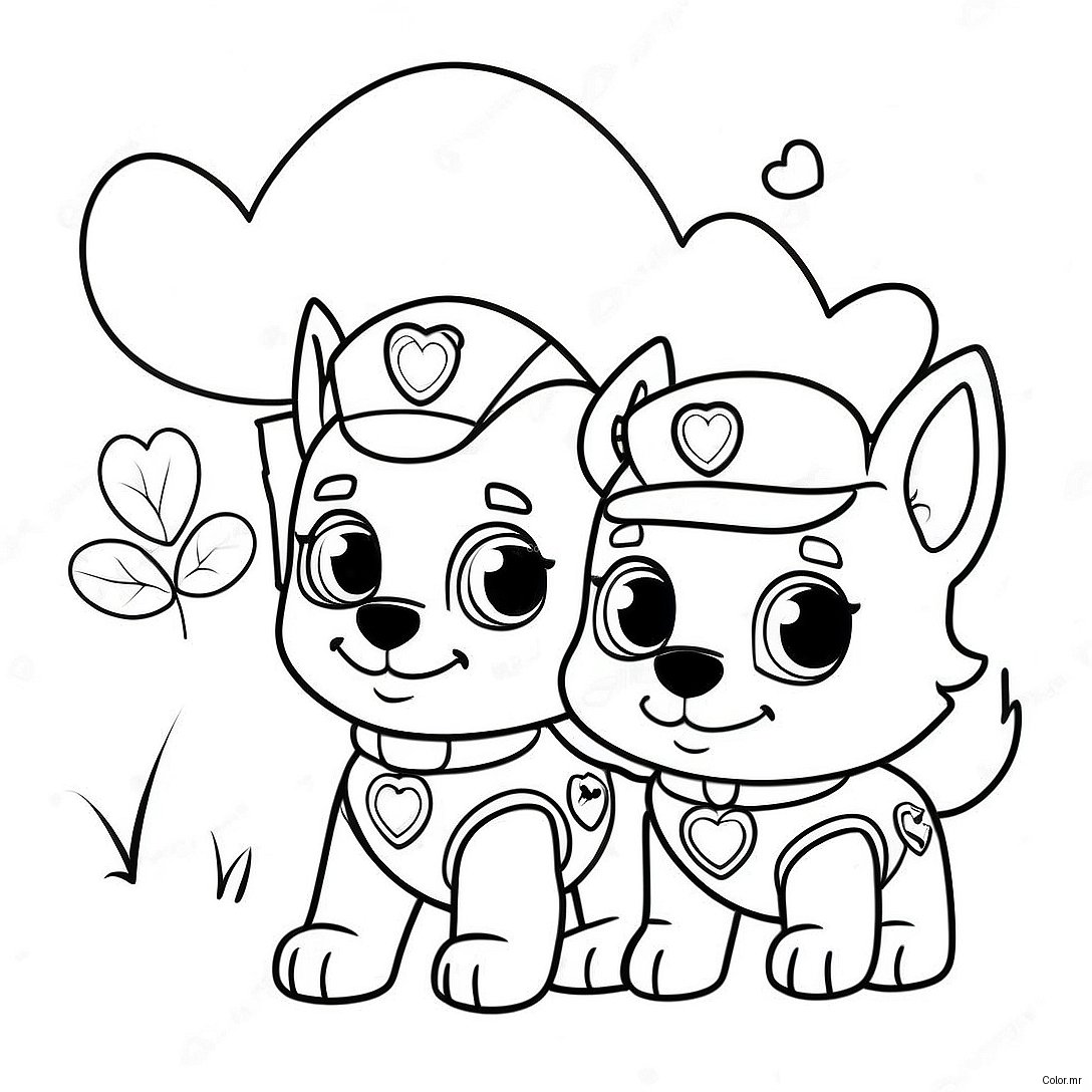 Cute Paw Patrol Pups With Hearts Coloring Page 52347 43550