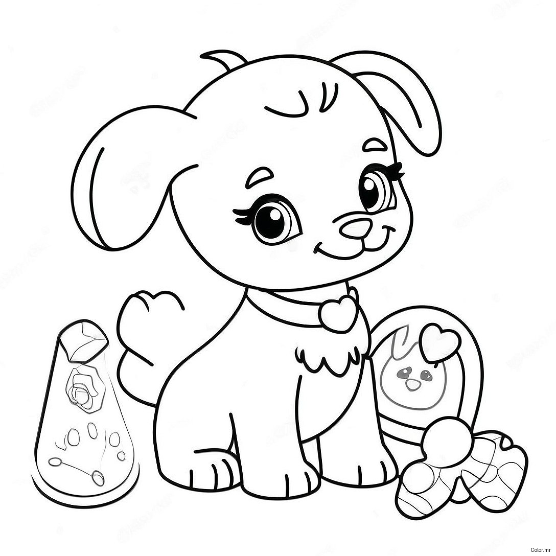 Cute Puppy Barbie Dog Playing With Toys Coloring Page 27995 25430