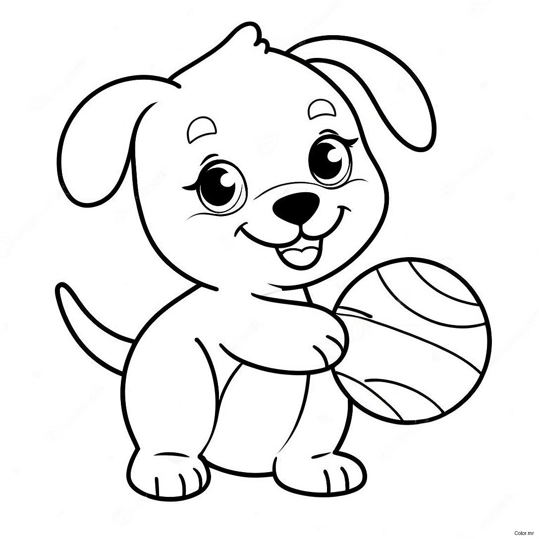 Cute Puppy Dog Playing With Ball Coloring Page 11098 9095