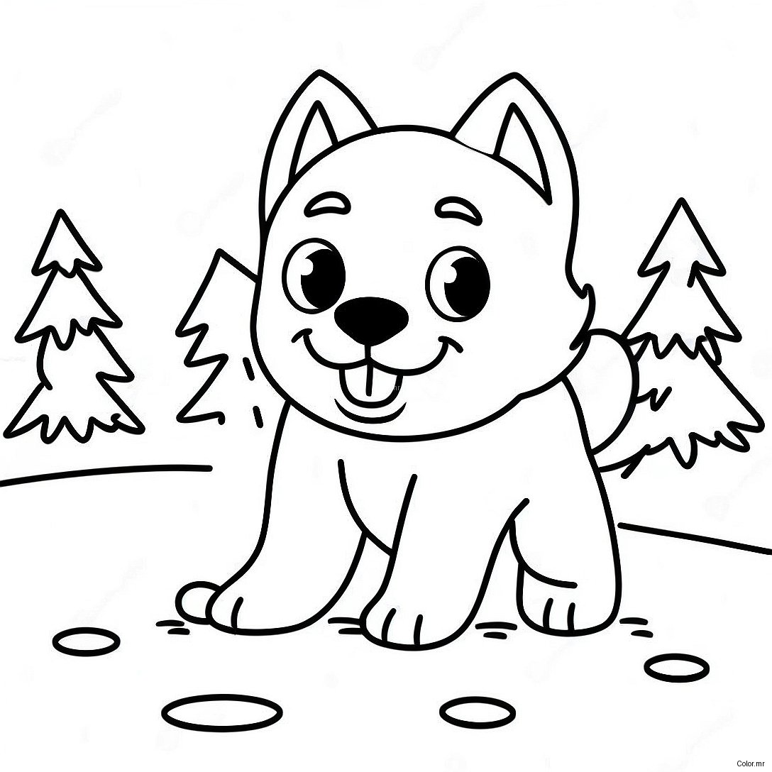 Cute Sled Dog Puppy Playing In Snow Coloring Page 60497 50186