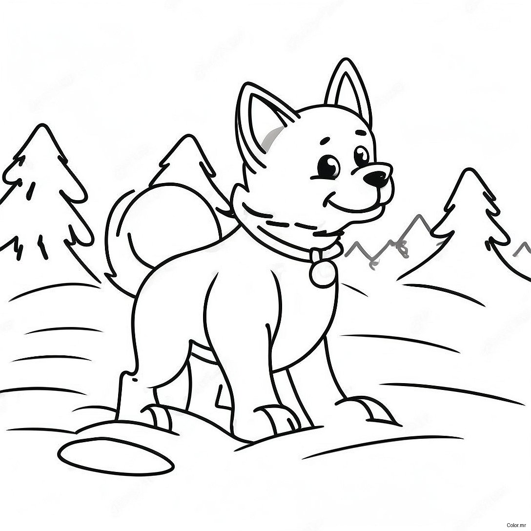 Cute Sled Dog Puppy Playing In Snow Coloring Page 60497 50187