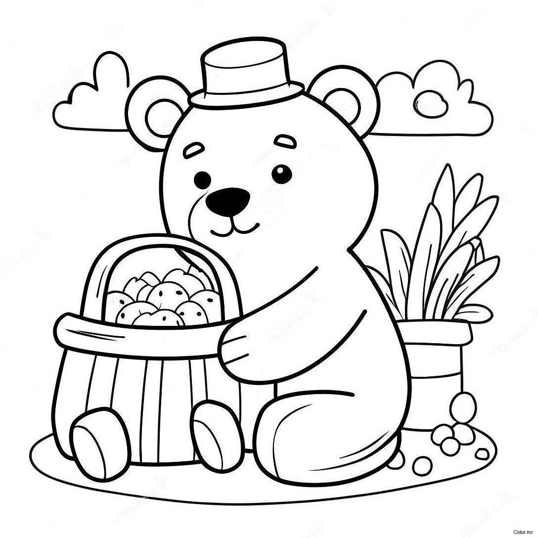 Cute Teddy Bear With Picnic Basket Coloring Page 57294 47649
