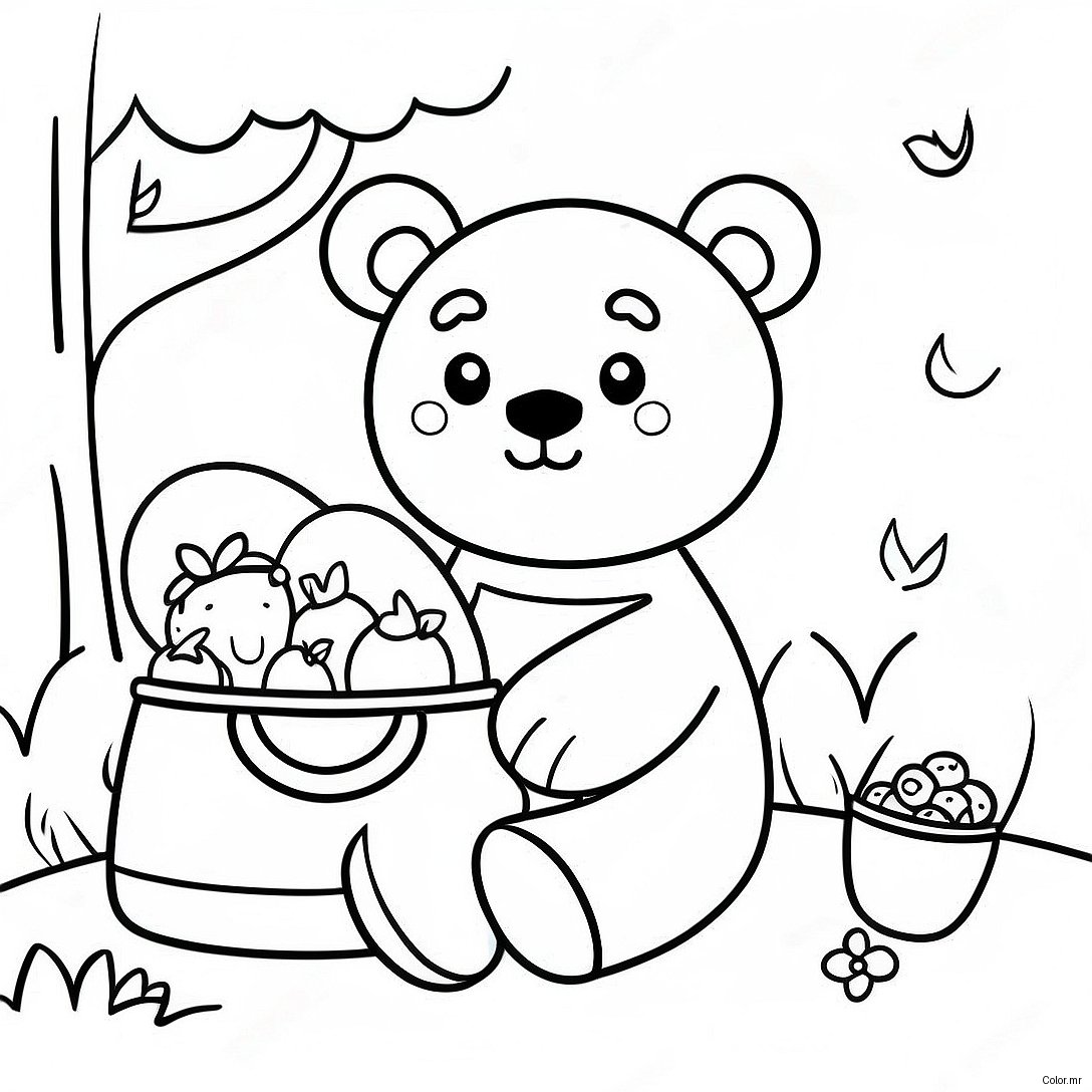 Cute Teddy Bear With Picnic Basket Coloring Page 57294 47650