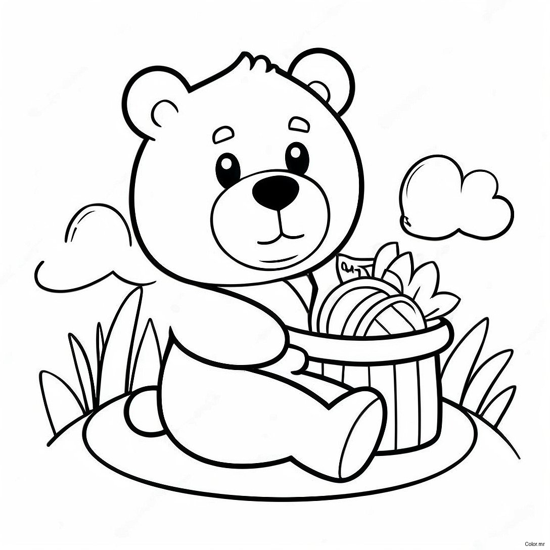 Cute Teddy Bear With Picnic Basket Coloring Page 57294 47651