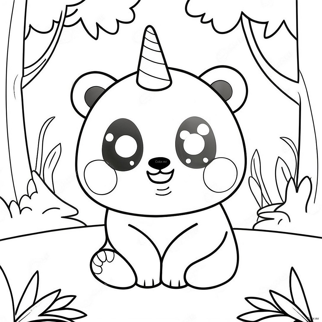 Cute Unicorn Panda In A Magical Forest Coloring Page 26553 24304