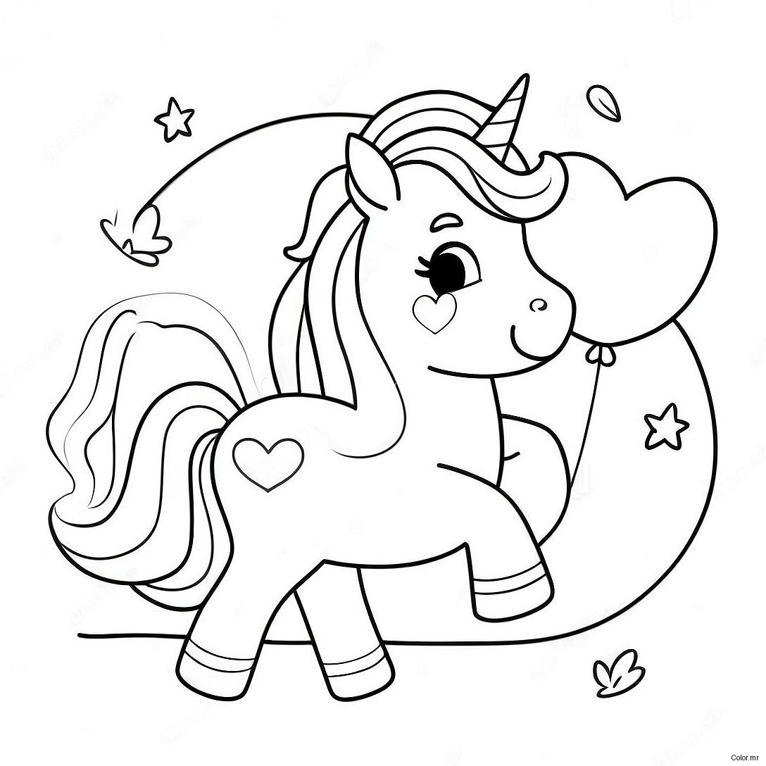 Cute Unicorn With Heart Balloons Coloring Page 54251 45185