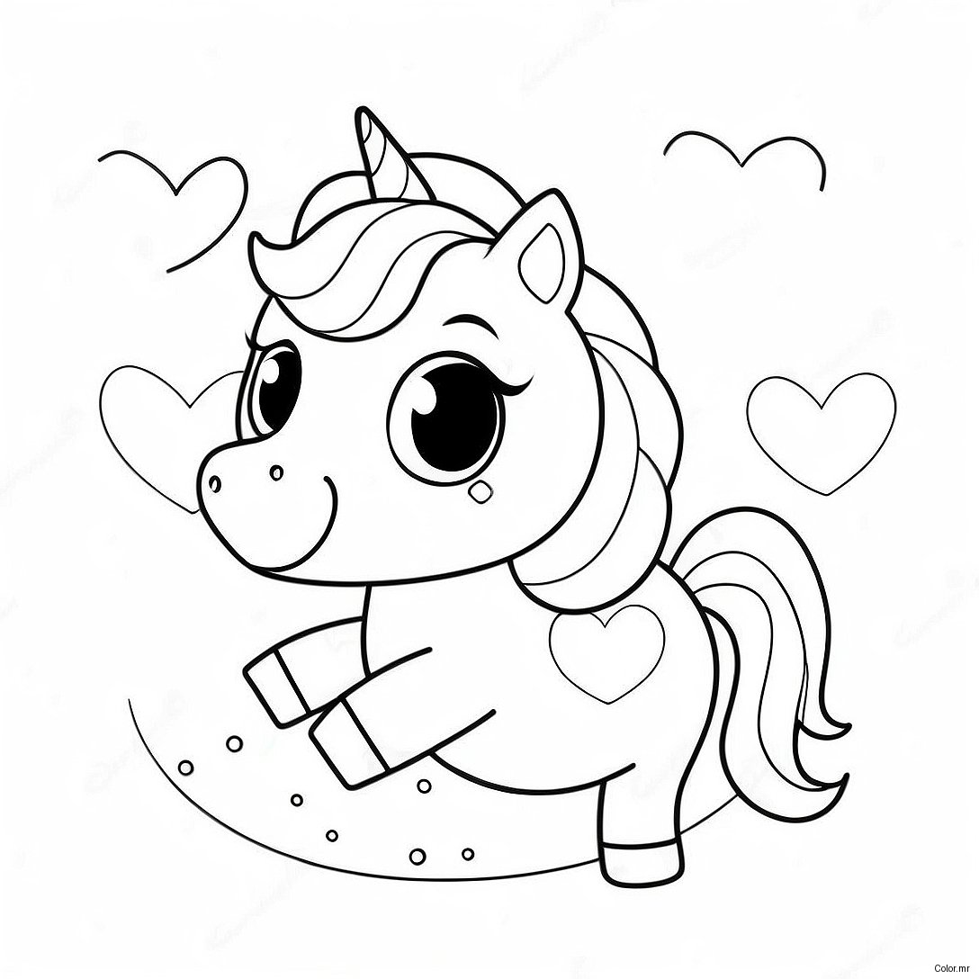 Cute Unicorn With Heart Balloons Coloring Page 54251 45188