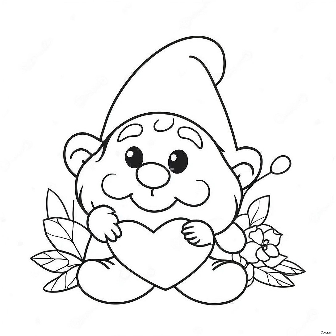 Cute Valentine Gnome With Heart Coloring Page 5955 4759