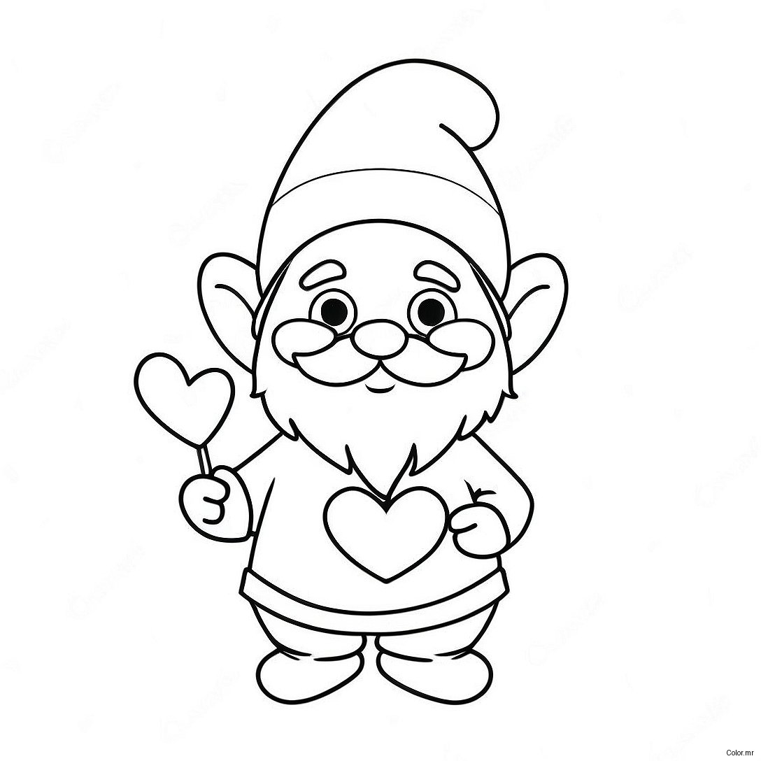 Cute Valentine Gnome With Heart Coloring Page 5955 4760