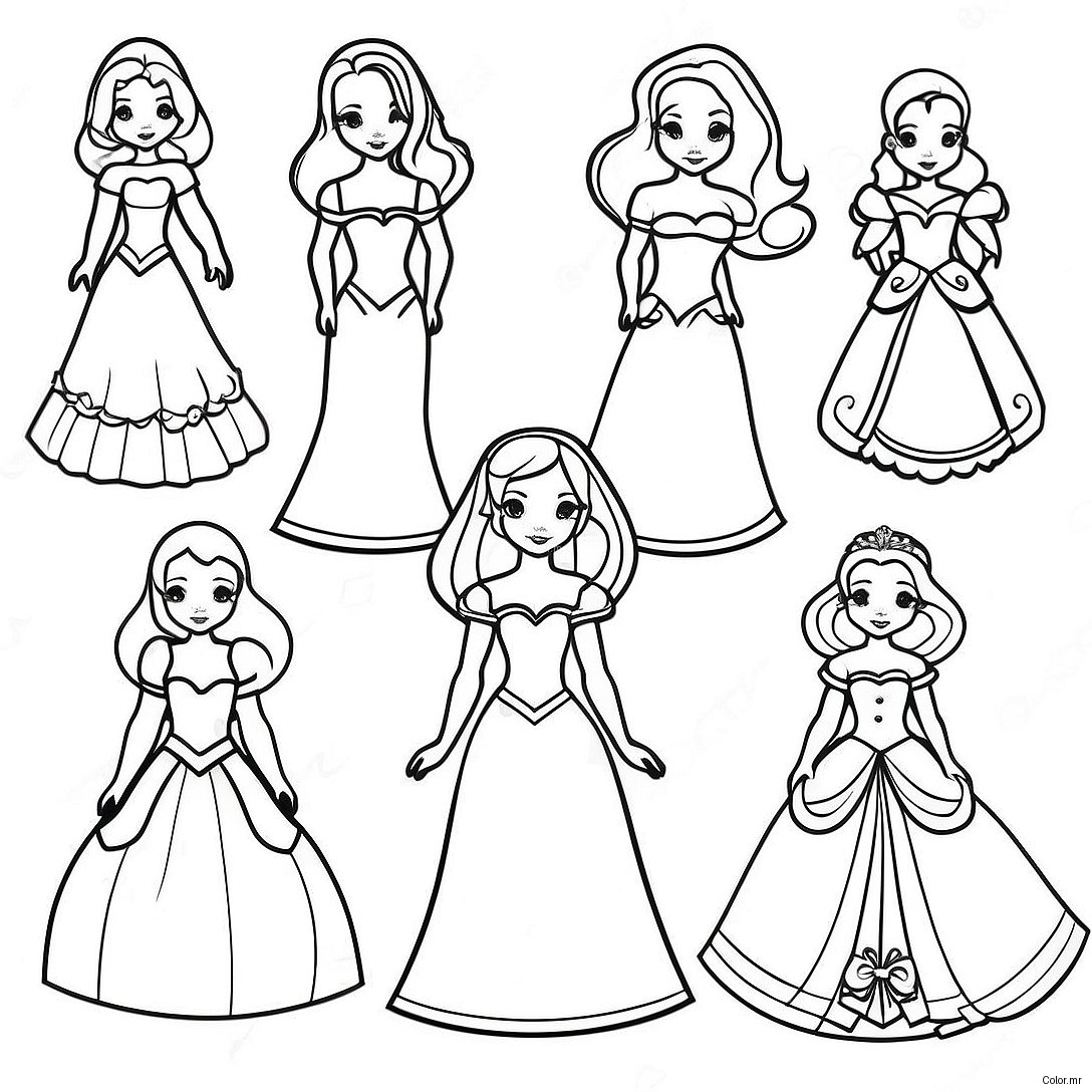 Elegant Disney Princess Paper Doll Coloring Page 33452 17639