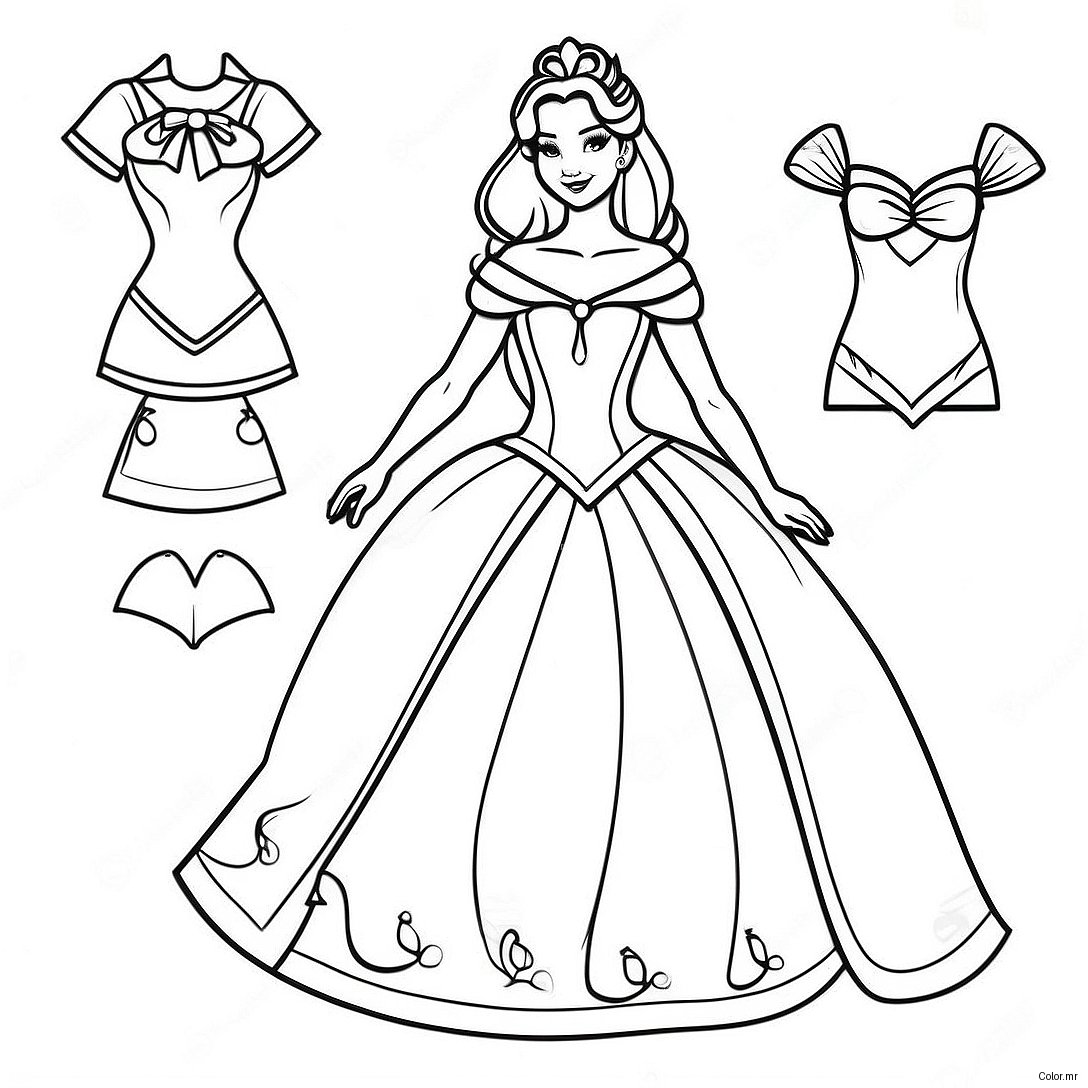 Elegant Disney Princess Paper Doll Coloring Page 33452 17640