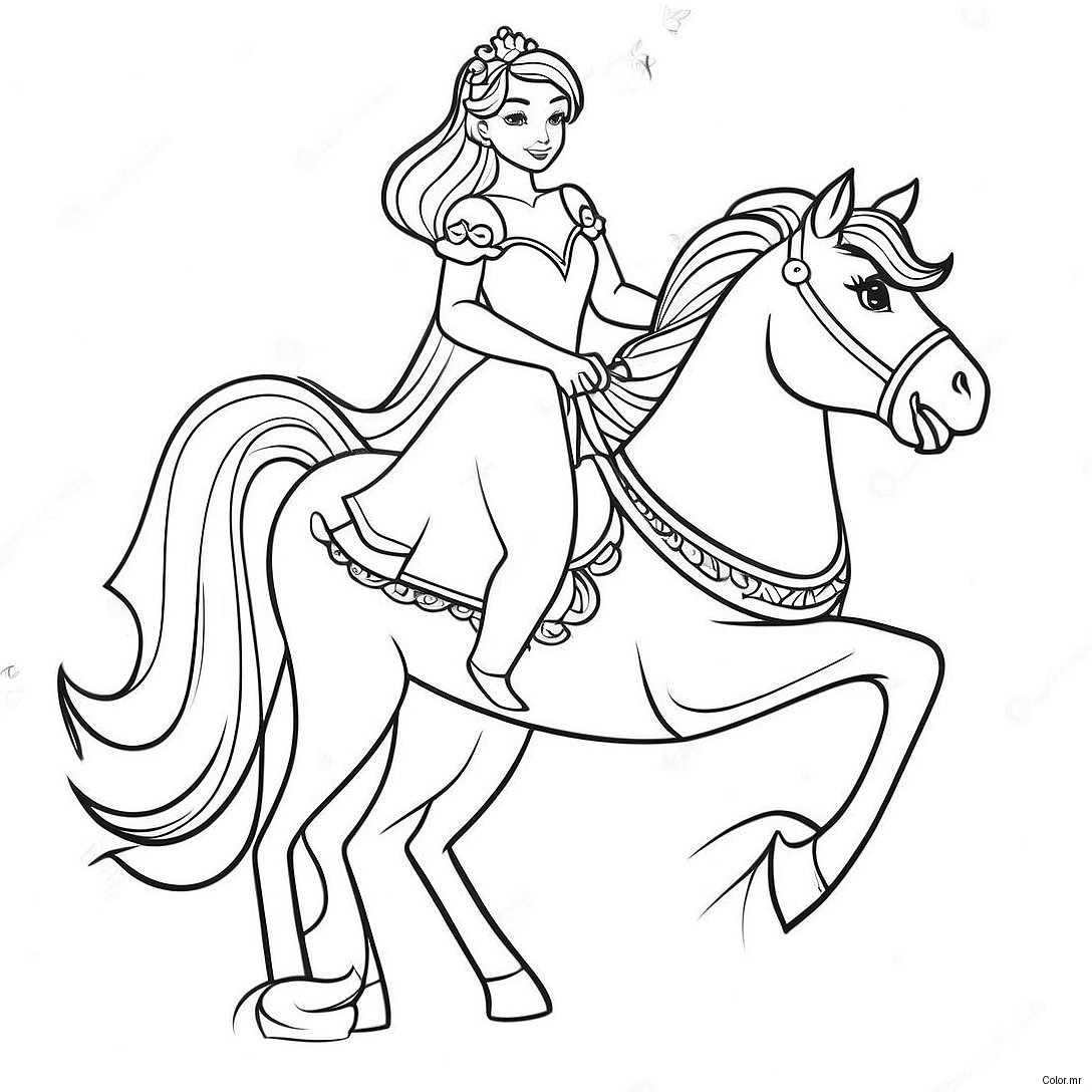 Elegant Princess Riding A Majestic Horse Coloring Page 51295 42718